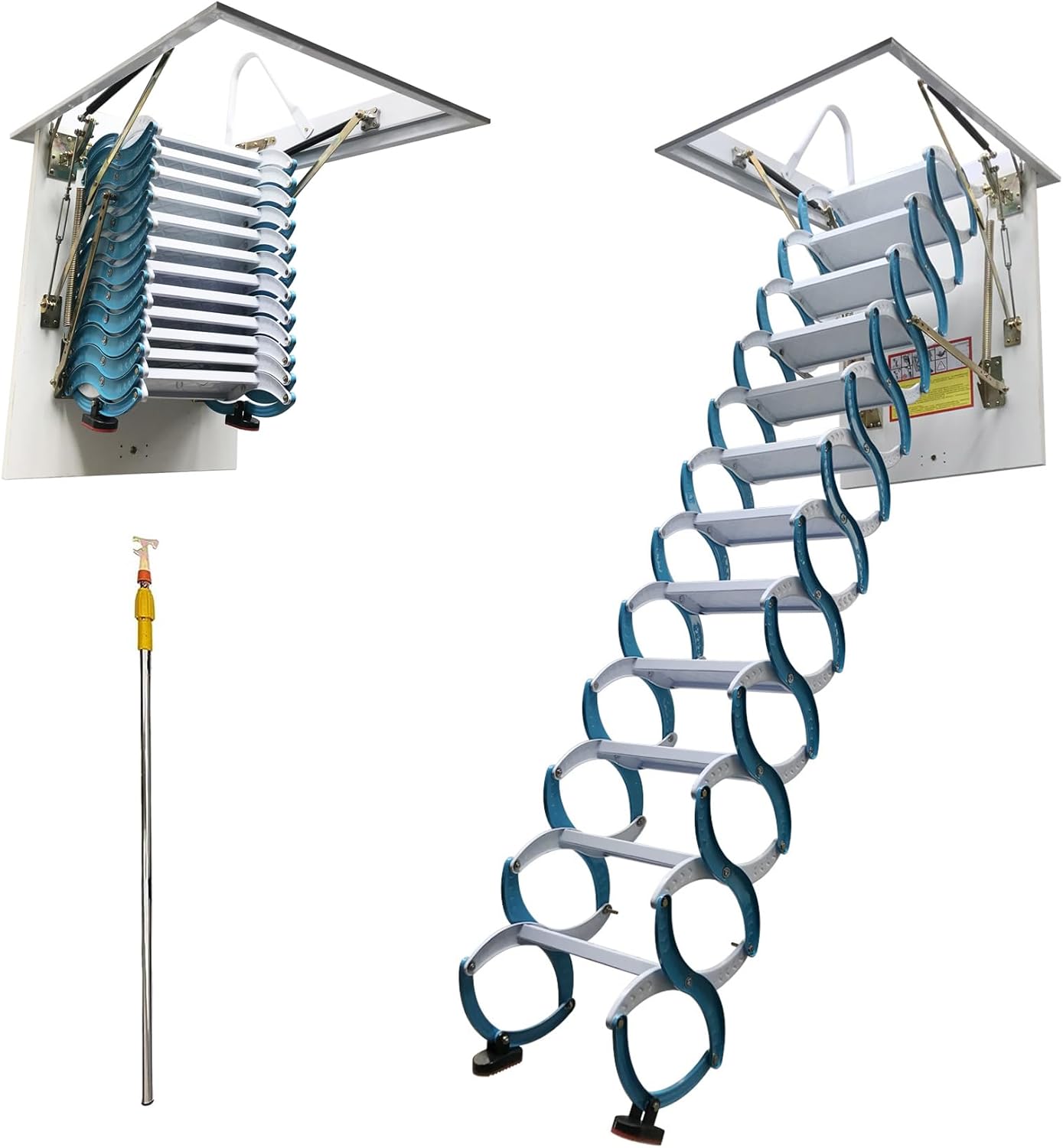 TECHTONGDA Attic Ladder 12 Steps Pull Down Attic Stairs, Folding Ladder Extension Loft Stair, Ceiling Mounted Retractable Loft Ladder