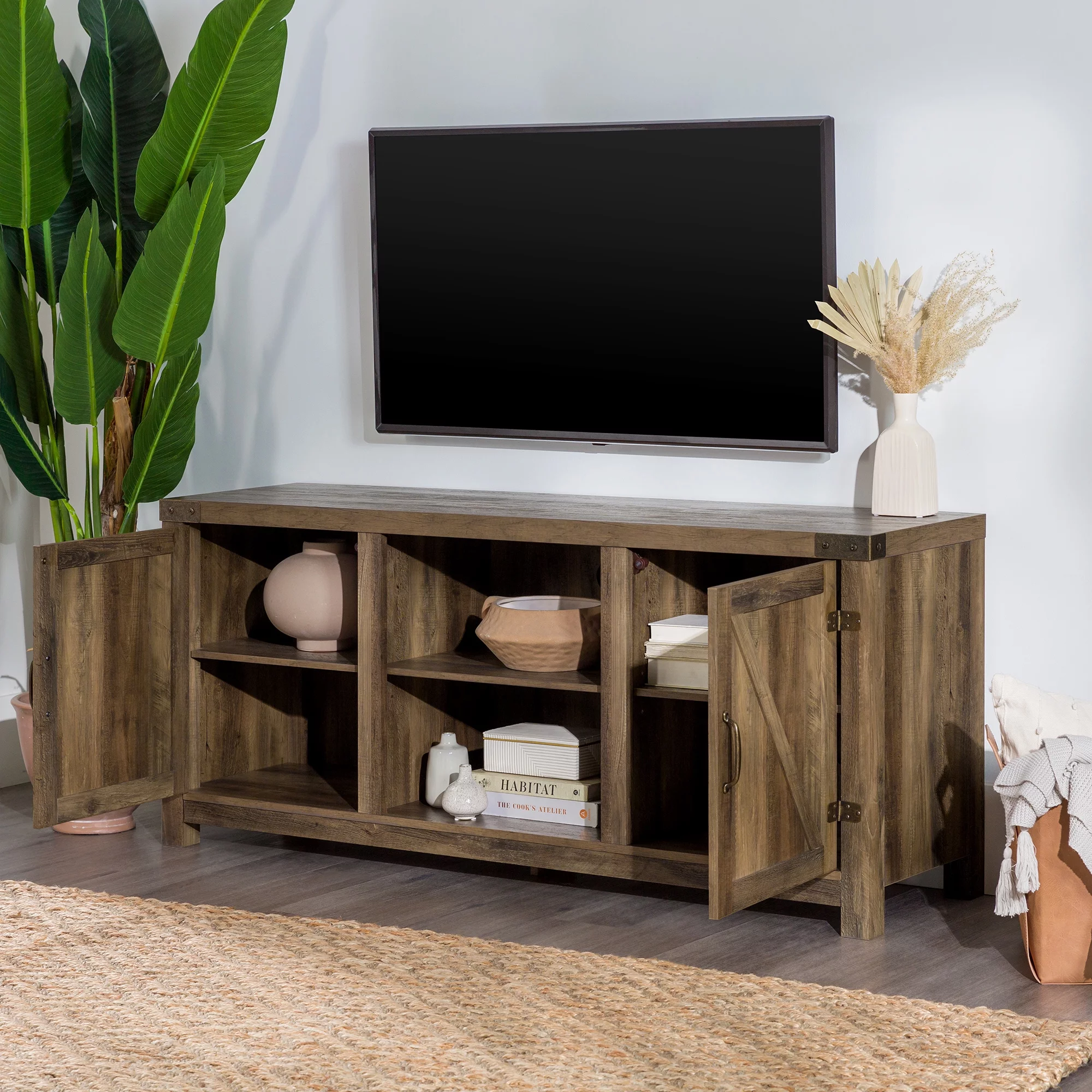 Walker Edison Modern Farmhouse Barn Door TV Stand for TVs up to 65, Grey Wash