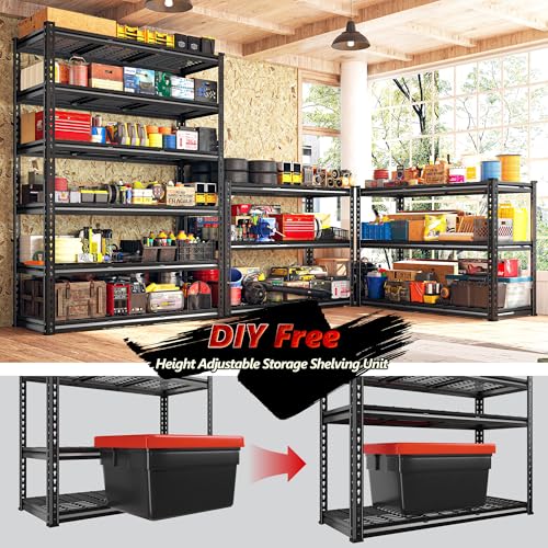 REIBII 60" W Garage Shelving 3000LBS Garage Shelving Heavy Duty Storage Shelves, 5 Tier Metal Shelves, Adjustable Industrial Shelf for Warehouse