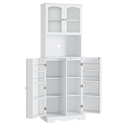HOSTACK 71'' Pantry Cabinet, Tall Storage Cabinet with Microwave Stand, Freestanding Kitchen Hutch with Doors and Adjustable Shelves