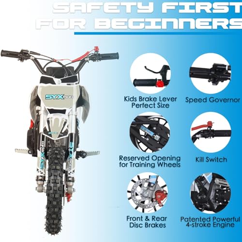 SYX MOTO VK Kids 58cc Dirt Bike, 8-14 4-Stroke Gas Powered Off-Road Mini Bike, Pit Bike Automatic Transmission Pull Start Mini Bike, Up to 22 Mph