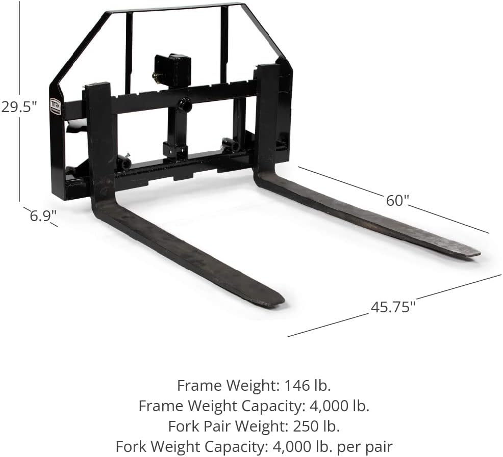 Titan 60-in Pallet Fork Hay Frame Attachment with Rack, Receiver Hitch, Spear Sl