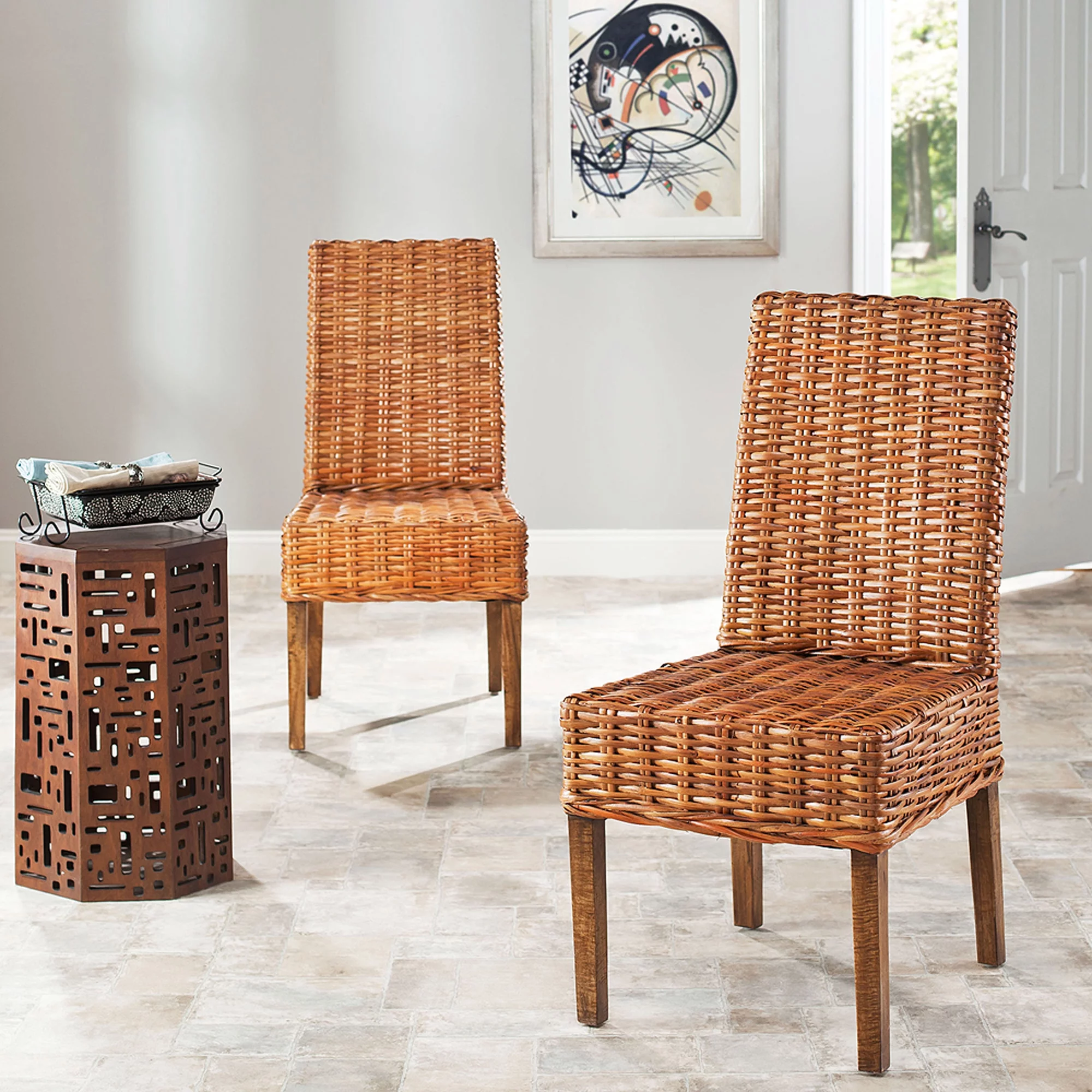 SAFAVIEH Sanibel Rattan Side Chair, Honey Oak, Set of 2