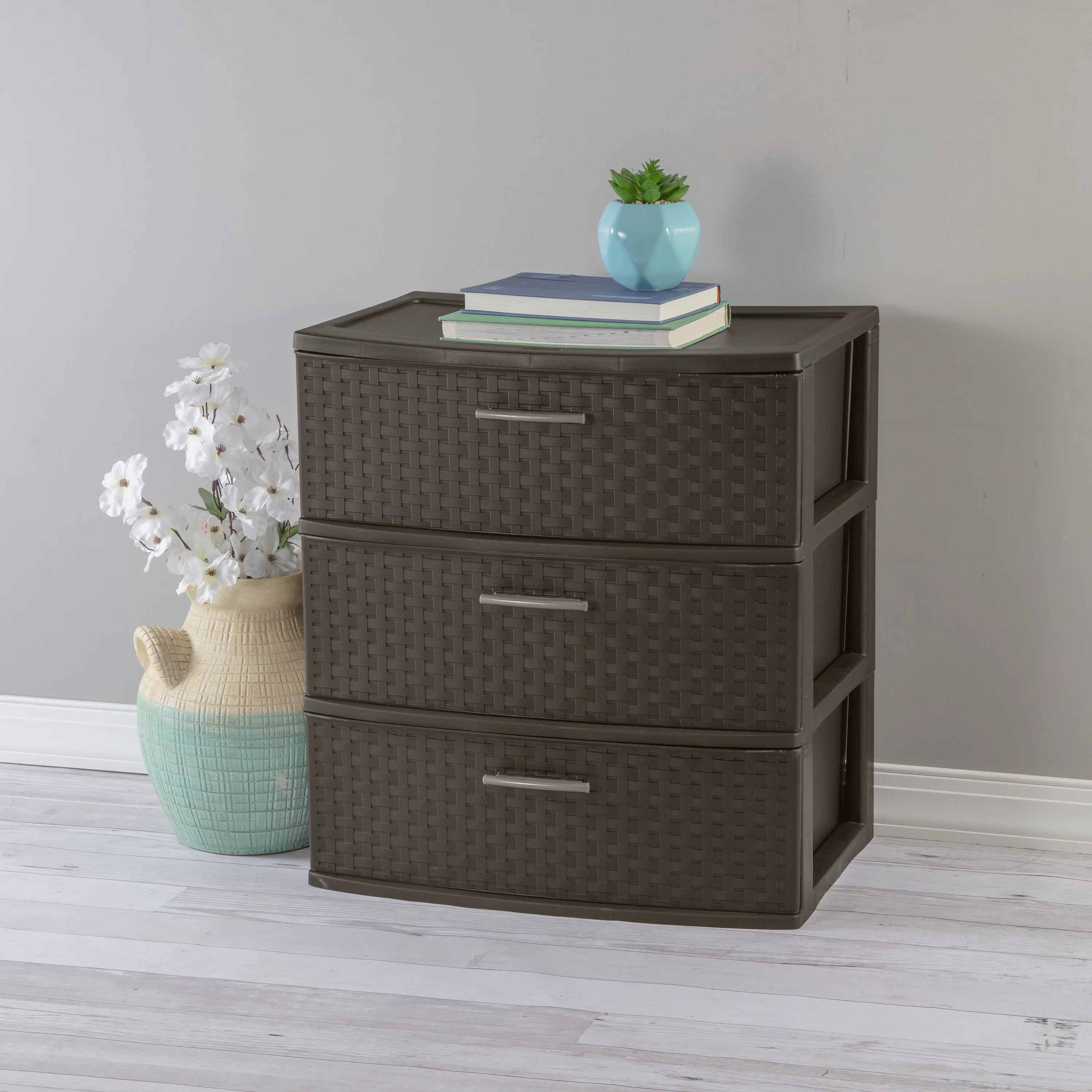 (2 pack) Sterilite 3 Drawer Wide Weave Tower Espresso