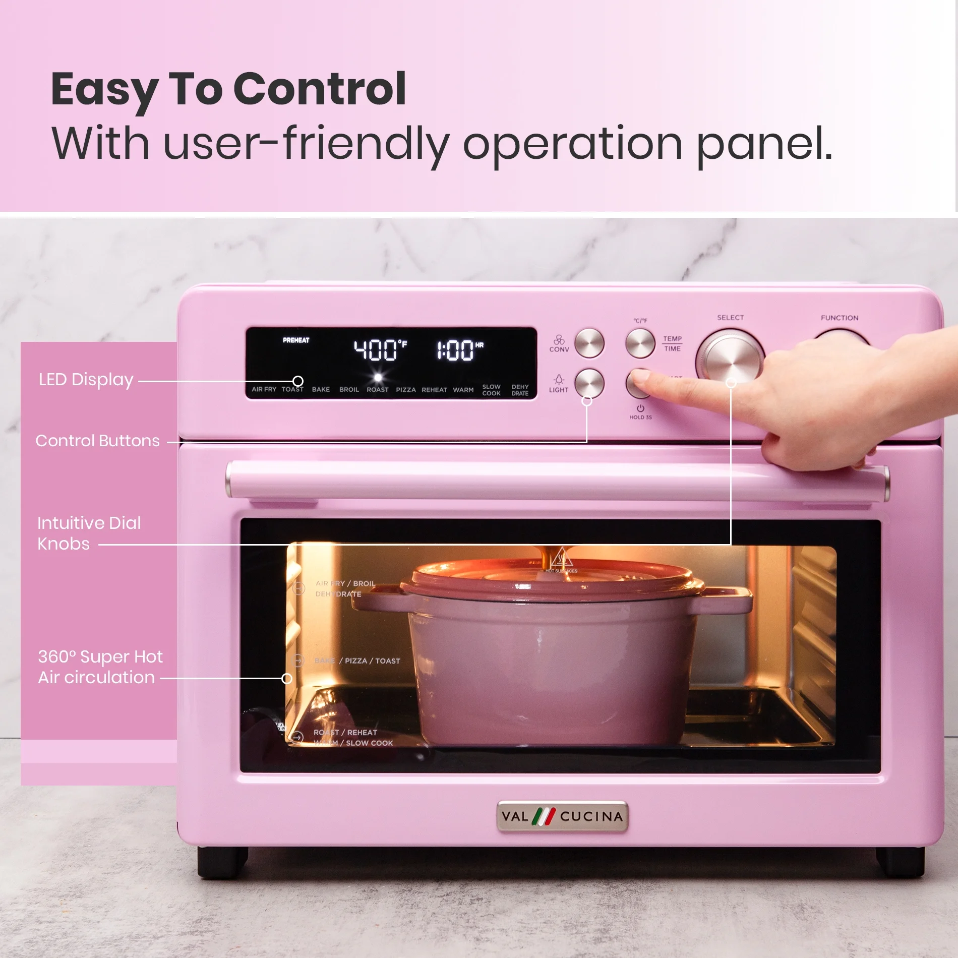 VAL CUCINA Retro Style Infrared Heating Air Fryer Toaster Oven, Extra Large Countertop Convection Oven 10-in-1 Combo, 6-Slice Toast