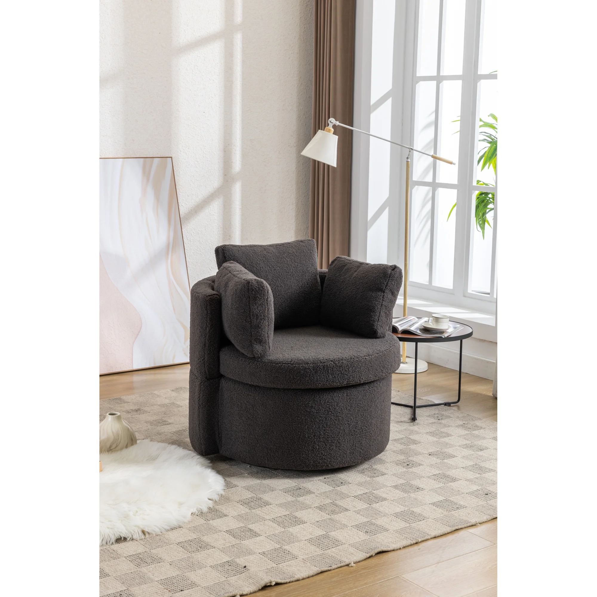 Swivel And Storage Chair For Living Room,Dark Gray