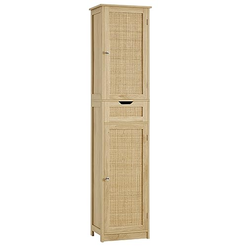 Iwell 67" Tall Bathroom Cabinet, Storage Cabinet with 2 Doors & 1 Drawer, Bathroom Storage Cabinets with Adjustable Shelves, for Living Room
