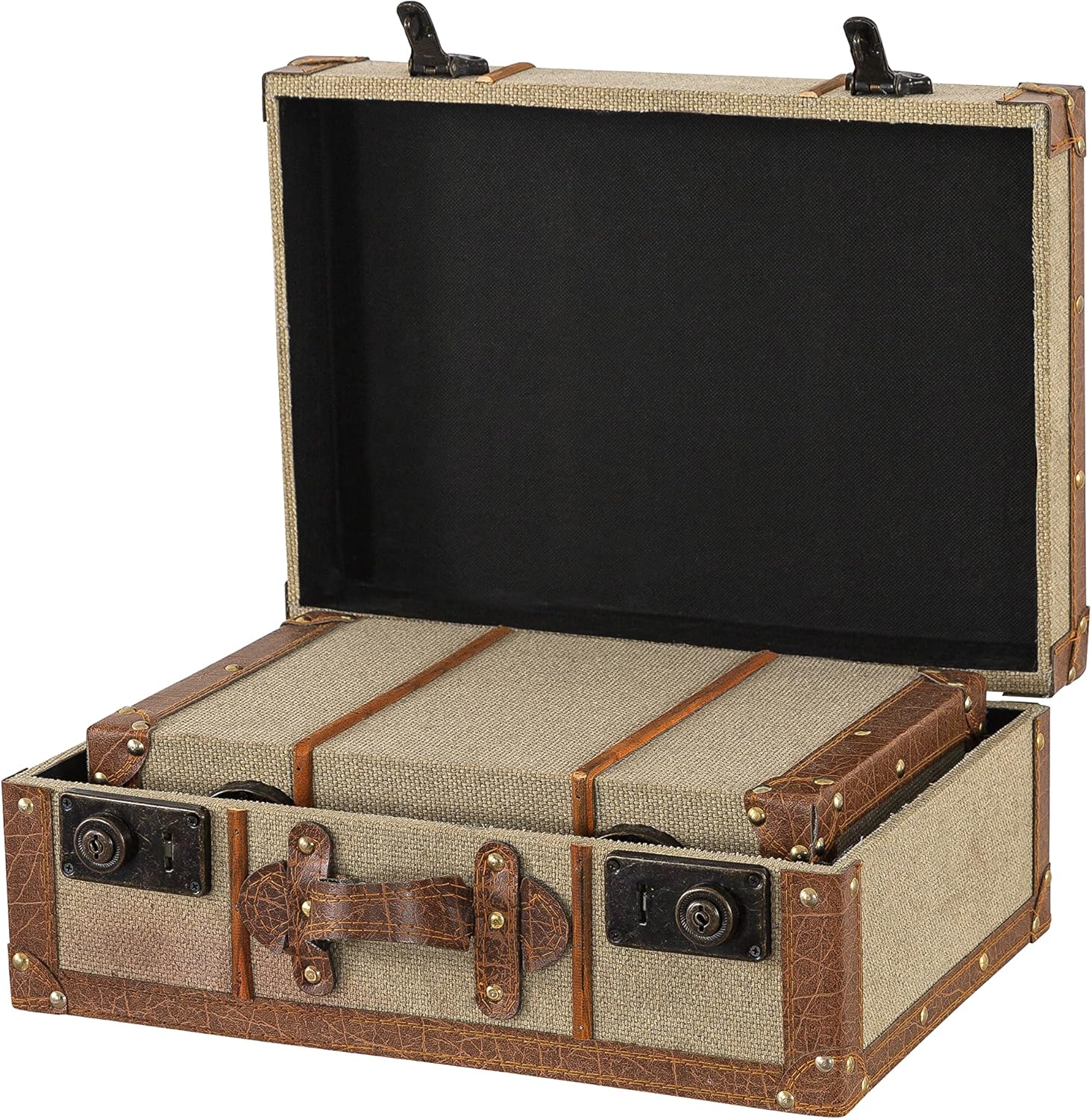 Soul & Lane Globetrotter Wooden Trunk Suitcases with Handle - Set of 2 | Vintage Wood Storage Chest Set