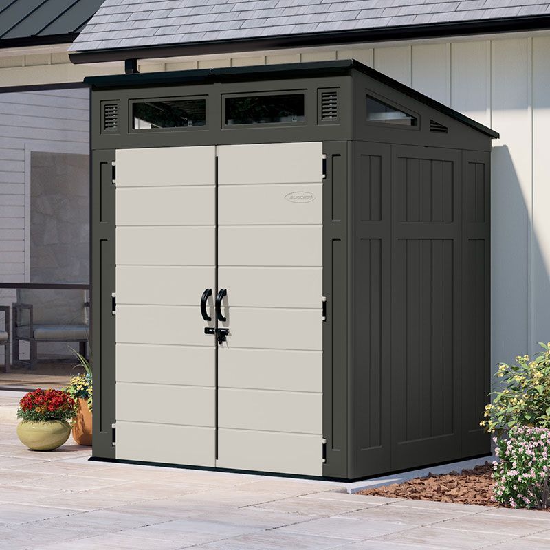 6' x 5' Suncast Modernist Plastic Garden Storage Shed - Peppercorn (1.89m x 1.73m)