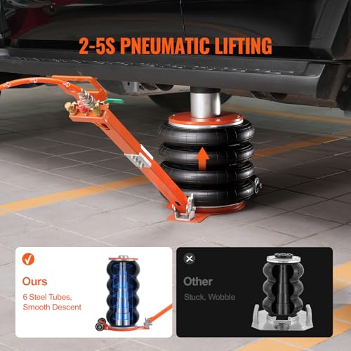 VEVOR Air Jack, 6 Ton/13000 lbs Quadruple Bag Air Jack, Lift up to 26.5", with Heightened Column & Adjustable Handle, Thick Rubber Pad
