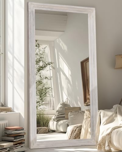 Full Length Mirror, 71"×32" Wooden Mirror Full Length with Stand Wood Floor Mirror, Oversized Stand Up Mirrors Large Wall Mirrors