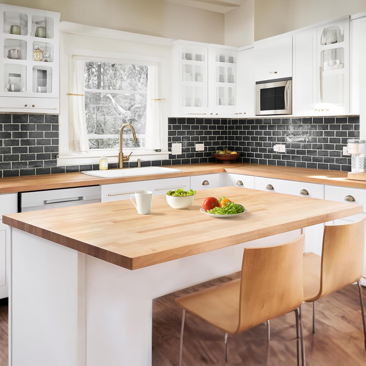Bme Hevea Solid Wood 6ft L x 39"W Butcher Block Island Countertop, Unfinished Butcher Block Table Top for DIY Washer Dryer/Desktop/Kitchen Countertop