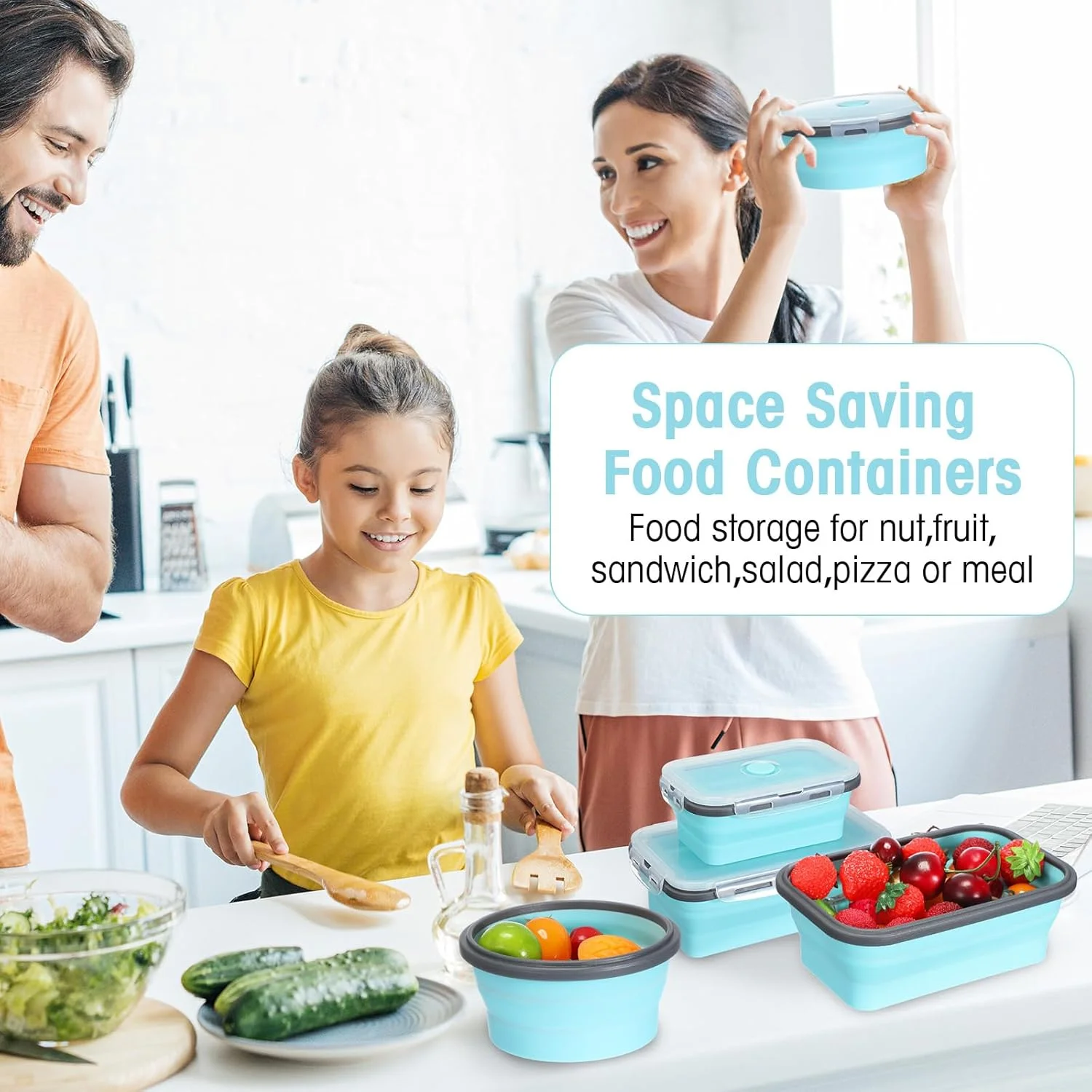 16 Pack Collapsible Food Storage Containers with Lid 8 P cs Rectangle Storage Bowl and 8 P cs Round Silicone Food Bow for Lunch Accessories Microwave