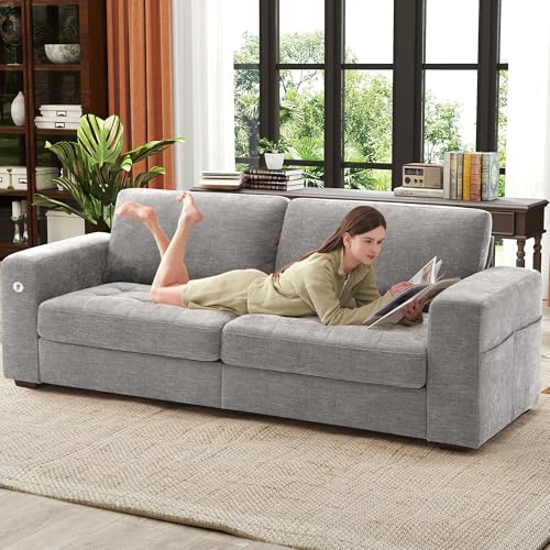 Ihanherry 111.4" U Shaped Modern Cloud Sofa Modular Sectional Couch with 2 Ottoman, 5-Seat Chenille Deep Seat Sofa with Pillow for Living Room