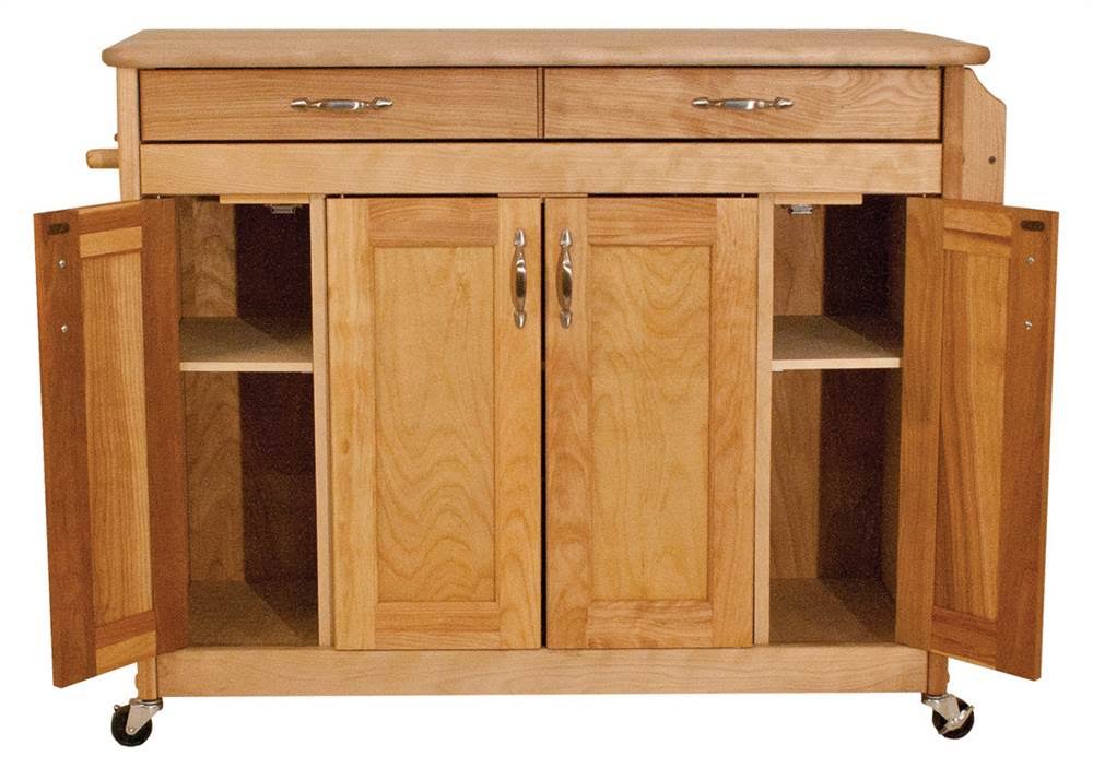 Catskill Craftsman Butcher Block Island with Panel Doors Portable Kitchen Cart, Brown