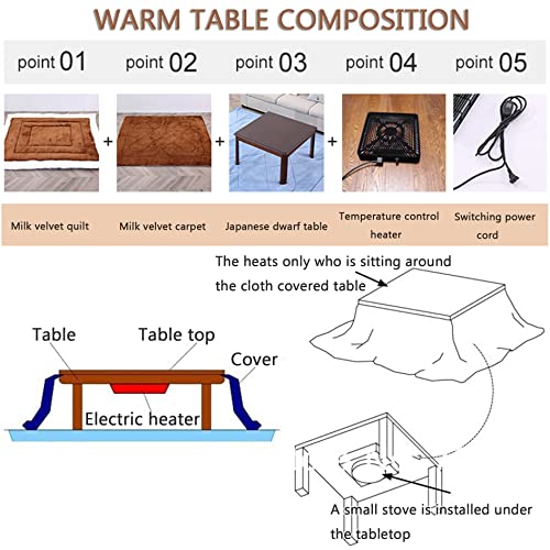 Kotatsu Table Set,Low Table for Sitting on The Floor,Tatami Heating Wood Coffee Tea Tables,with Heater and Blanket,Japanese Stove Desk in Living Room