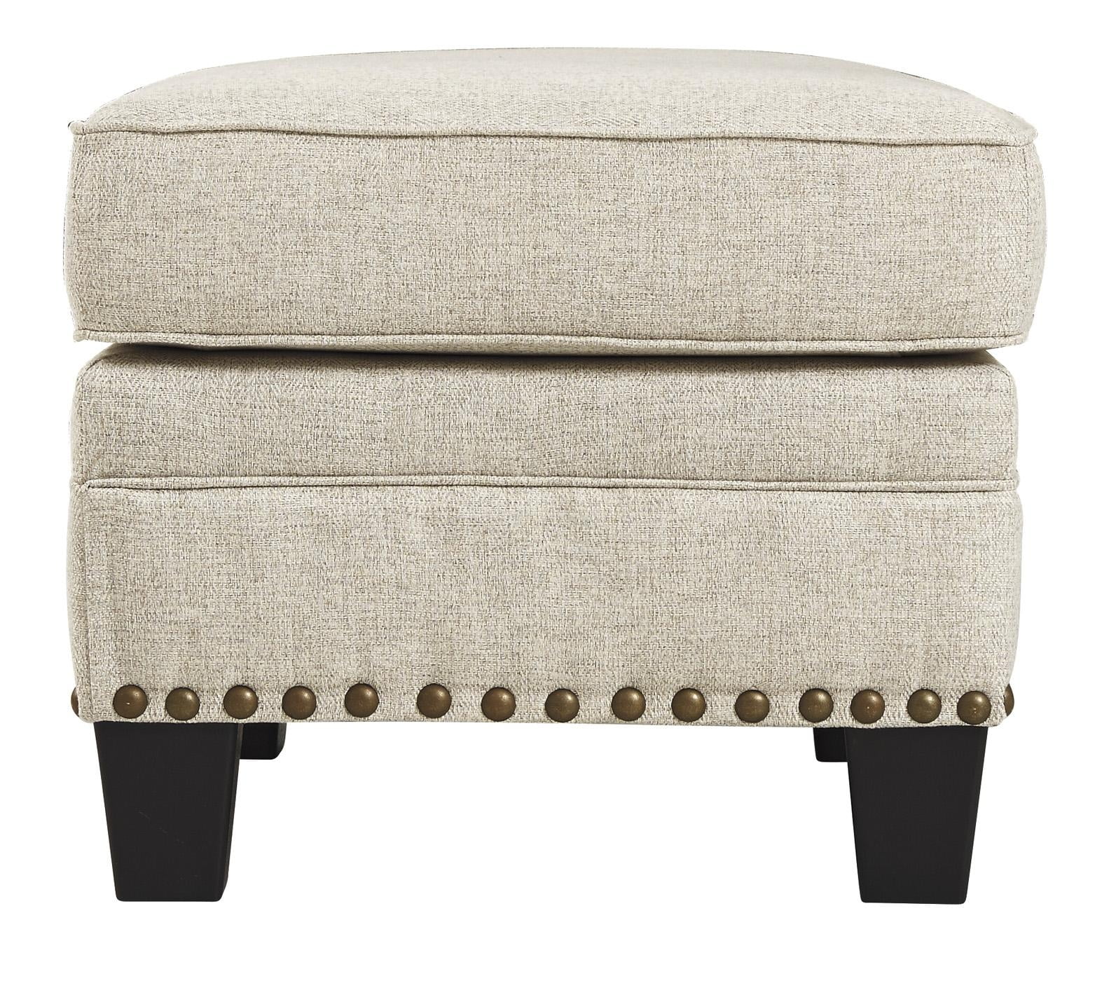 Nailhead Trim Fabric Upholstered Wooden Frame Ottoman Light Gray- Saltoro Sherpi