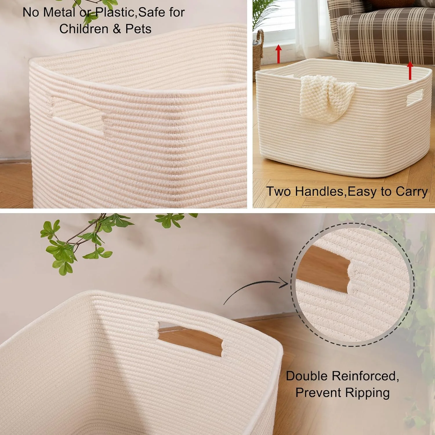 118L XXXLarge Cotton Rope Storage Basket, Oversized Blanket Basket, Used for Organizing Dirty Clothes in Living Room, Bedroom, Nursery