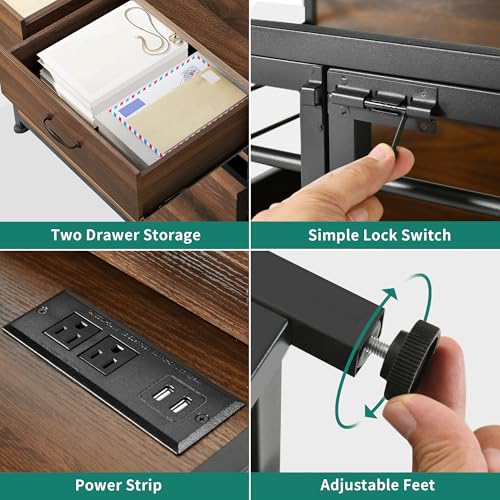 YITAHOME 39 Inch Dog Crate Furniture with Storage Shelves, Wooden Dog Crate for Large Dogs with Power Outlets