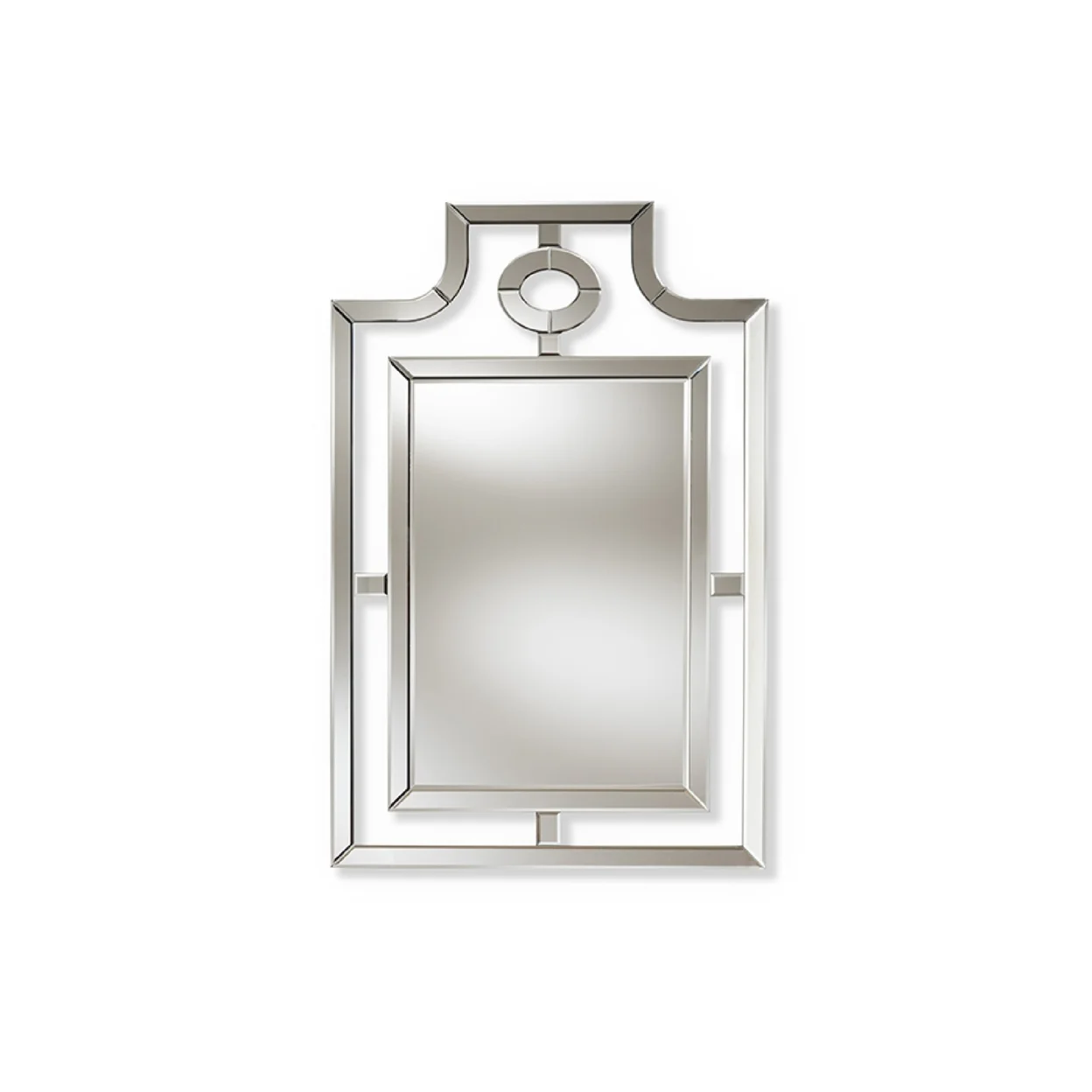 Baxton Studio Iria Modern and Contemporary Silver Finished Pagoda Wall Accent Mirror,Wholesale Interiors
