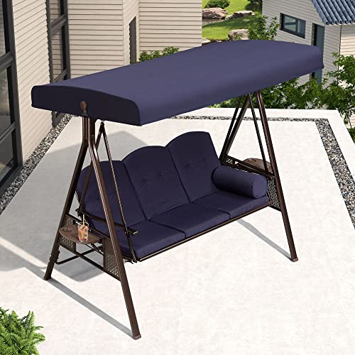 PURPLE LEAF 3-Seat Deluxe Outdoor Patio Porch Swing with Weather Resistant Steel Frame, Adjustable Tilt Canopy, Cushions and Pillow Included, Beige