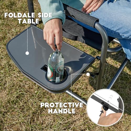 TIMBER RIDGE Folding Rocking Camping Chair, 400lbs Capacity Portable Oversized Outdoor Rocker with Hard Armrests, Cup Holder & Side Pocket