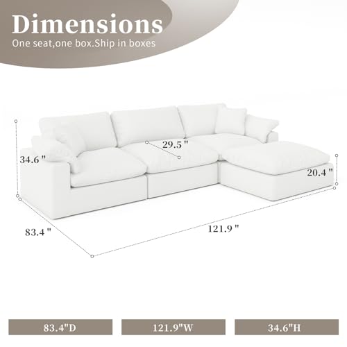 Extra Large U-Shaped Sectional Cloud Couch,Down Filled Sofa,Detachable Sofa Covers,Deep Seat Modern Modular White Sofa