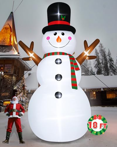 16FT Christmas Inflatable Snowman Outdoor Decorations, Giant Christmas Snowman, Holiday Blow Up Yard Decor with LED Lights