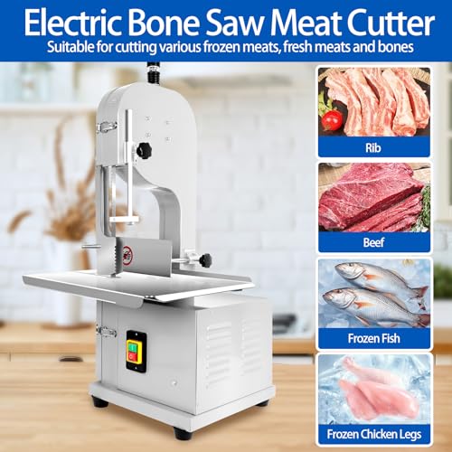 Bone Saw Meat Cutter 1200W Cutter Meat Saw 0.04''-7.8'' Cutting Thickness 20'' x 15'' Table Stainless Steel Meat Band Saws for Butchering 330-500