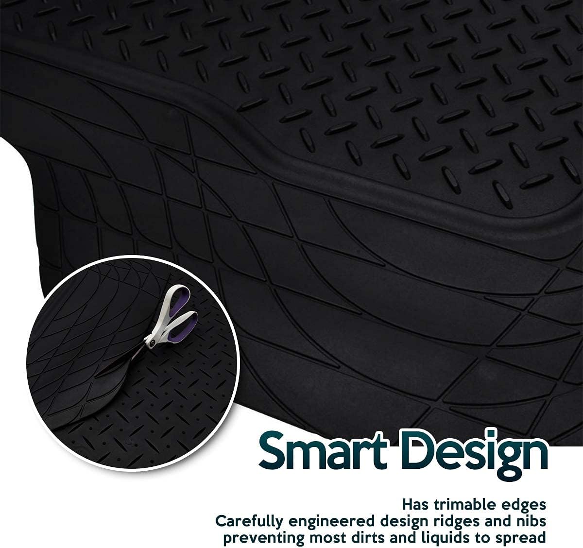 Zone Tech All Weather Rubber Semi Pattern Cargo Liner Trunk Floor Mat – Premium Quality Black Heavy Duty Cargo Trunk Floor Mat Pack of 2