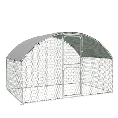 Heavy Duty Walk-in Chicken Coop, Large Metal Poultry Cage with Waterproof UV Cover & Round Top Design