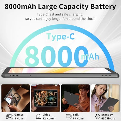 2025 Tablet, Android 14 Tablets 10 inch with Keyboard, 26GB RAM+256GB ROM(2TB Expand), 2-in-1 Tablets with 8-Core, 8000mAh, 5G WiFi, Widevine L1, GMS
