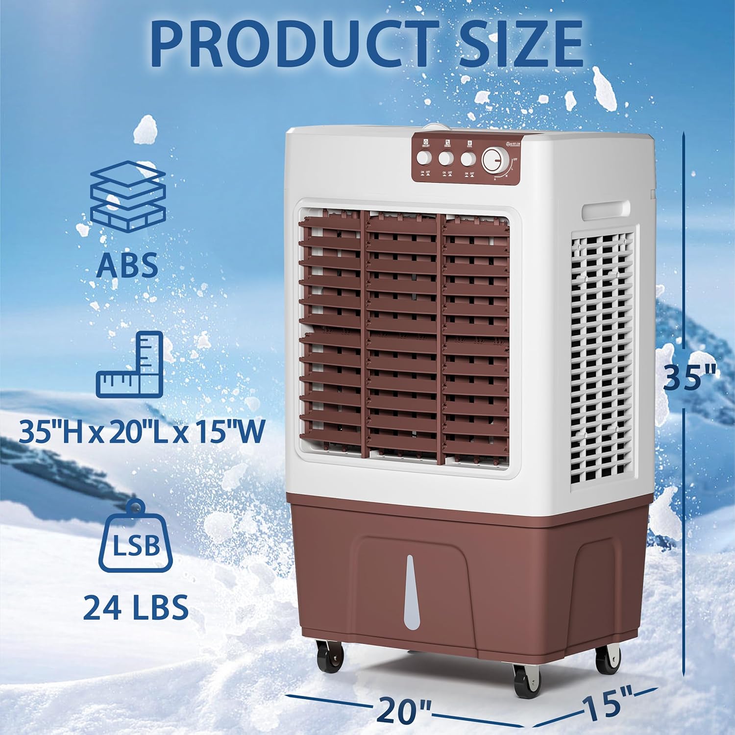Evaporative Cooler, 3500CFM Evaporative Air Cooler with 8 Gal Large Tank, 130°Oscillation Swamp Cooler Air Conditioner with Push Button, 2 Ice Packs