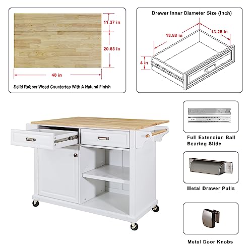 Mobile Kitchen Island on 5 Universal Wheels, Greenguard Gold Certified, Stationary Storage Island with 5 Wood Cabinet Feet