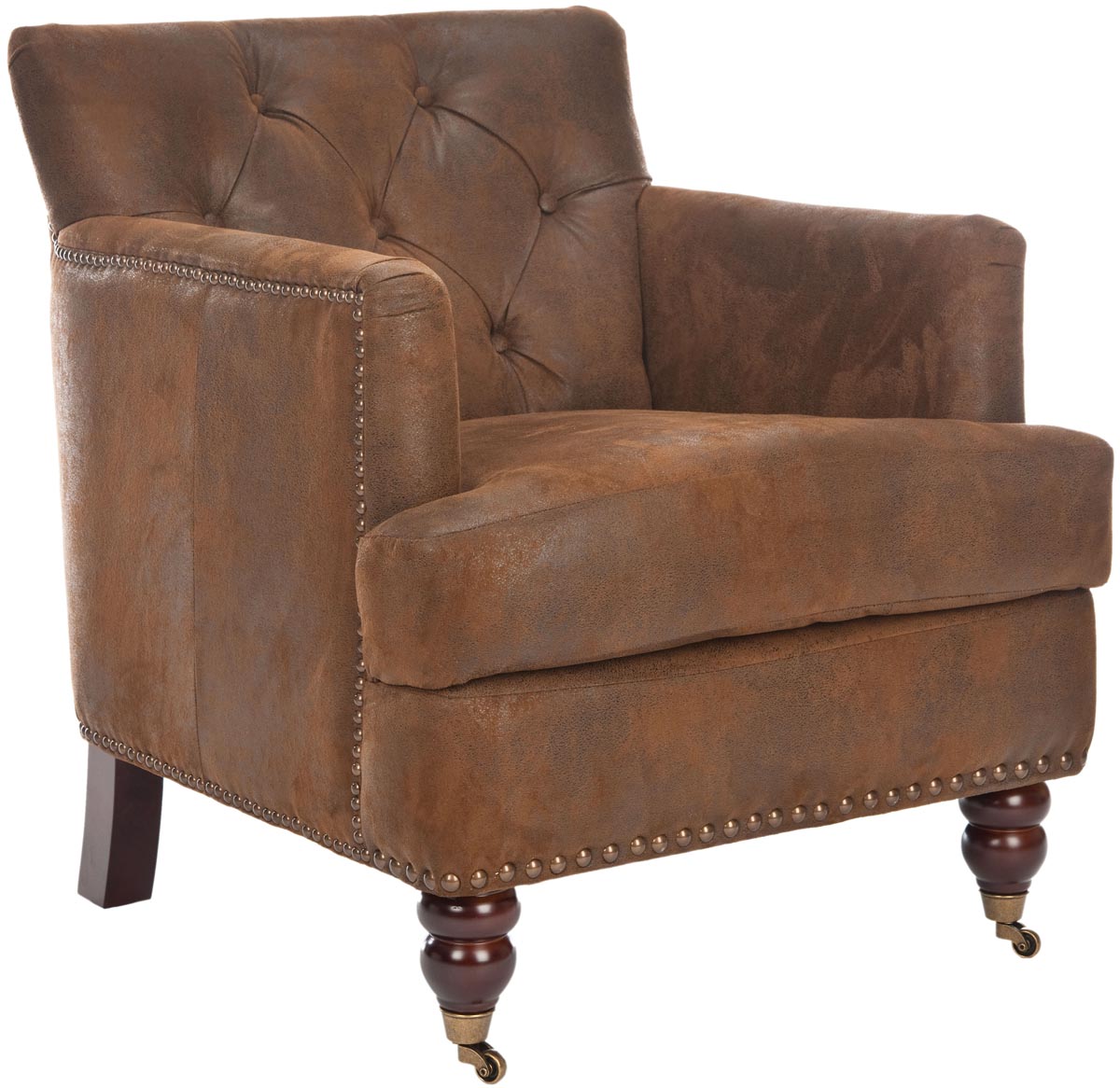 SAFAVIEH Colin Industrial Tufted Club Chair with Casters, Antique Brown