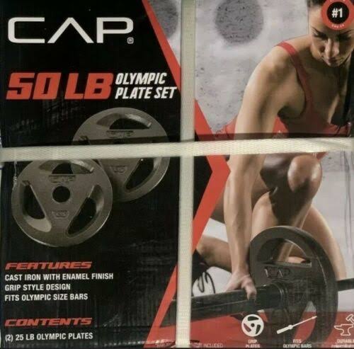 Cap 50lb Olympic Weight Plate Set (2) 25 lb Plates Cast Iron