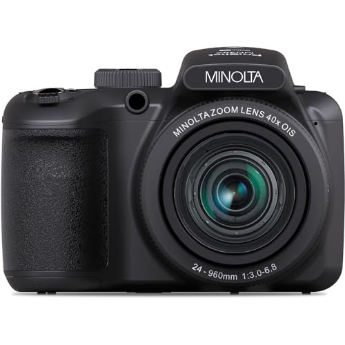 MINOLTA MN40Z 20 Mega Pixels 40x Optical Zoom Digital Camera with 1080p FHD Video (Purple) Bundle with 64GB Memory Card + Vlog Tripod + 4xAA Battery