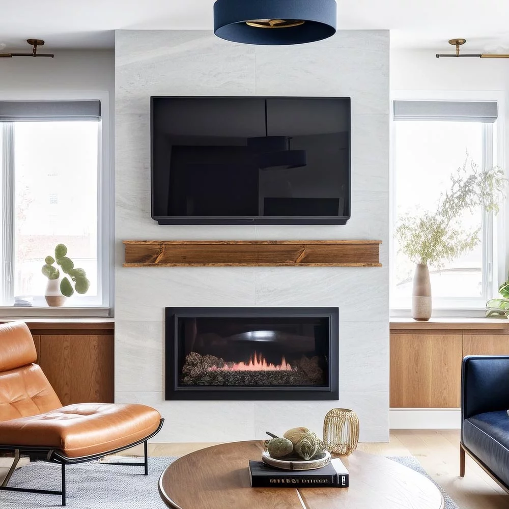 Modern Ember Cody 72 inch Floating Wood Fireplace Mantel Shelf - Ebony
