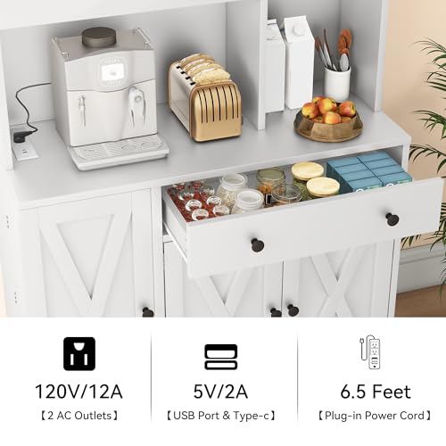 YITAHOME Kitchen Pantry Cabinet with Wine Rack & Power Outlet, 71" H Tall Storage Cabinet with Doors, Shelves, Drawer