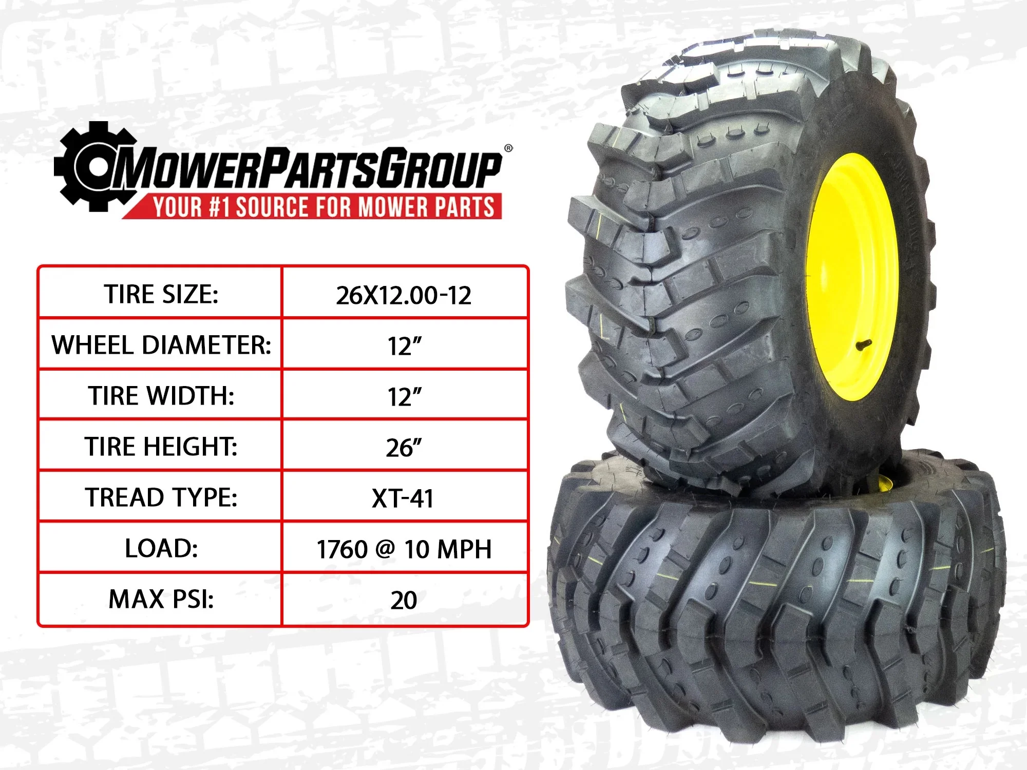 (2) All Terrain Tire Assy Compatible With John Deere 26x12.00-12 ZTrak TCA20130 - Radiant Selections