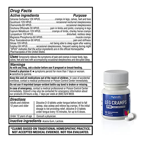 Hyland's, Leg Cramps PM Tablets, Nighttime Formula, Natural Relief of Calf, Foot and Leg Cramps at Night, Quick Dissolving Tablets, 50 Count