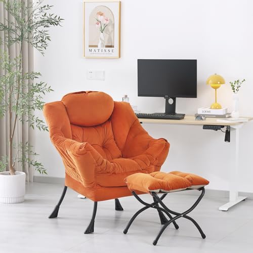 Lazy Chair with Ottoman, Modern Accent Chair Contemporary Lounge Leisure Sofa Chair with Armrests