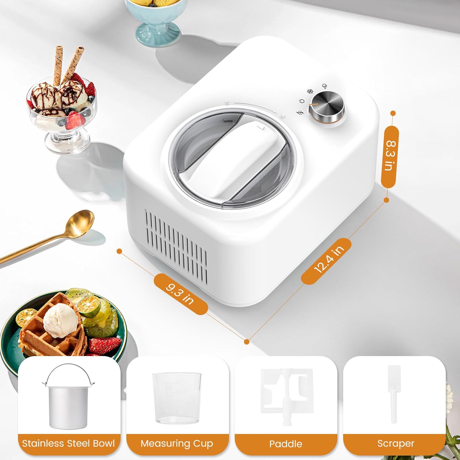 COWSAR 1 Quart Ice Cream Maker Machine with Built-in Compressor, Fully Automatic, No Pre-freezing, 1 Hour Keep-cooling, Easy to Clean