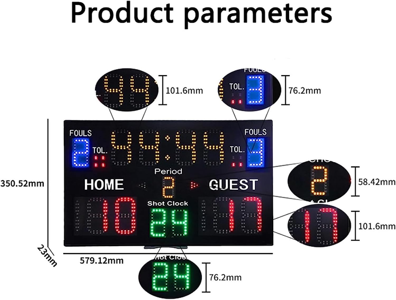 Portable Tabletop Scoreboard, 15 Digits LED Basketball Scoreboard with Bracket/Remote Control/Remote Control Distance Can Reach Up to 30M