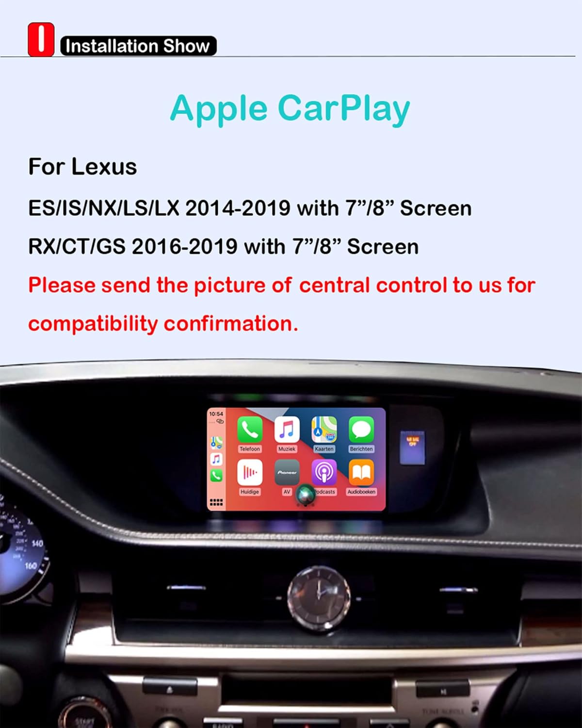 Wireless Carplay Retrofit Kit Decoder Car Stereo for Lexus NX RX ES GS RC CT LS LX LC UX 2014-2019, Car Radio Receiver AirPlay Car Play