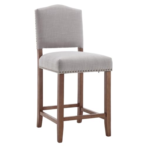 Faux Leather Counter Height Bar Stools Set of 4 Upholstered White Counter Stools 26 Inch Modern Stool Chair with Backs, Nailhead Decoration