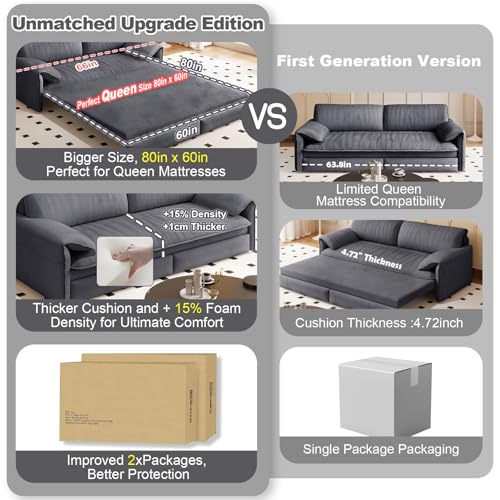 70.1" Futon Sofa Bed Queen Size, Pull Out Bed, 3-in-1 Convertible Sleeper Sofa with 2 Soft Pillows, Modern Velvet Futon Couch for Living Room