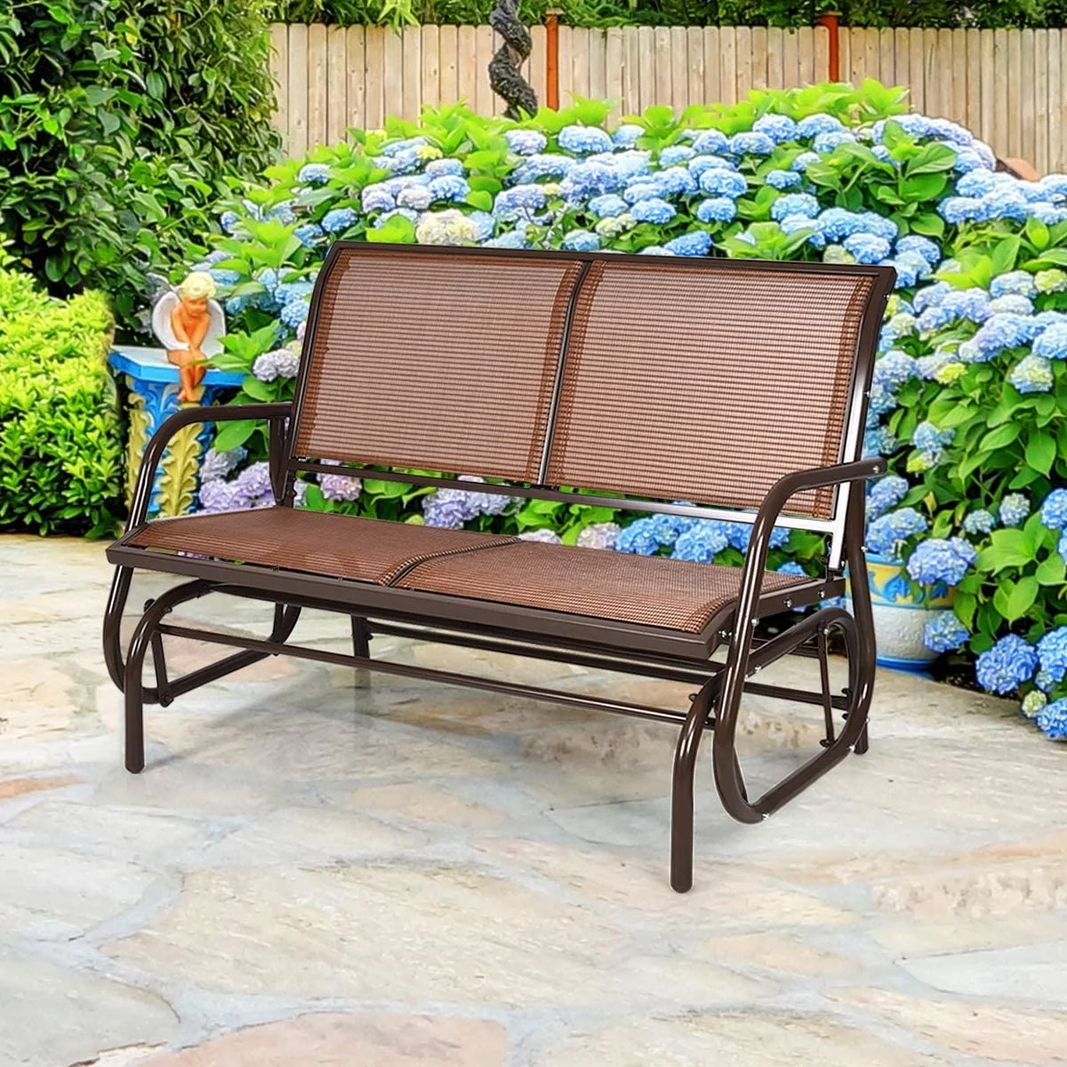 Swing Glider Chair 48 Inch with Spacious Space, 2 People Swing Lounge Glider Chair Cozy Patio Bench Outdoor & Indoor for Patio, Backyard, Poolside