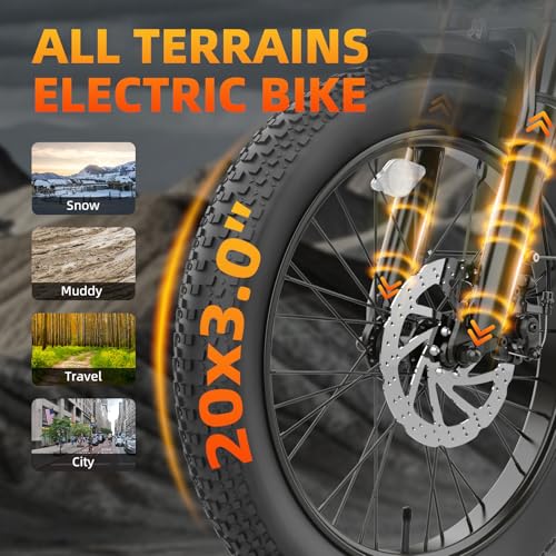 Fat Tire Electric Bike for Adults 20" 1200W Peak Mountain Ebike Commuting Off-Road E-Bike 7 Speed Pedal Assist Electric Bicycle with 48V Removable
