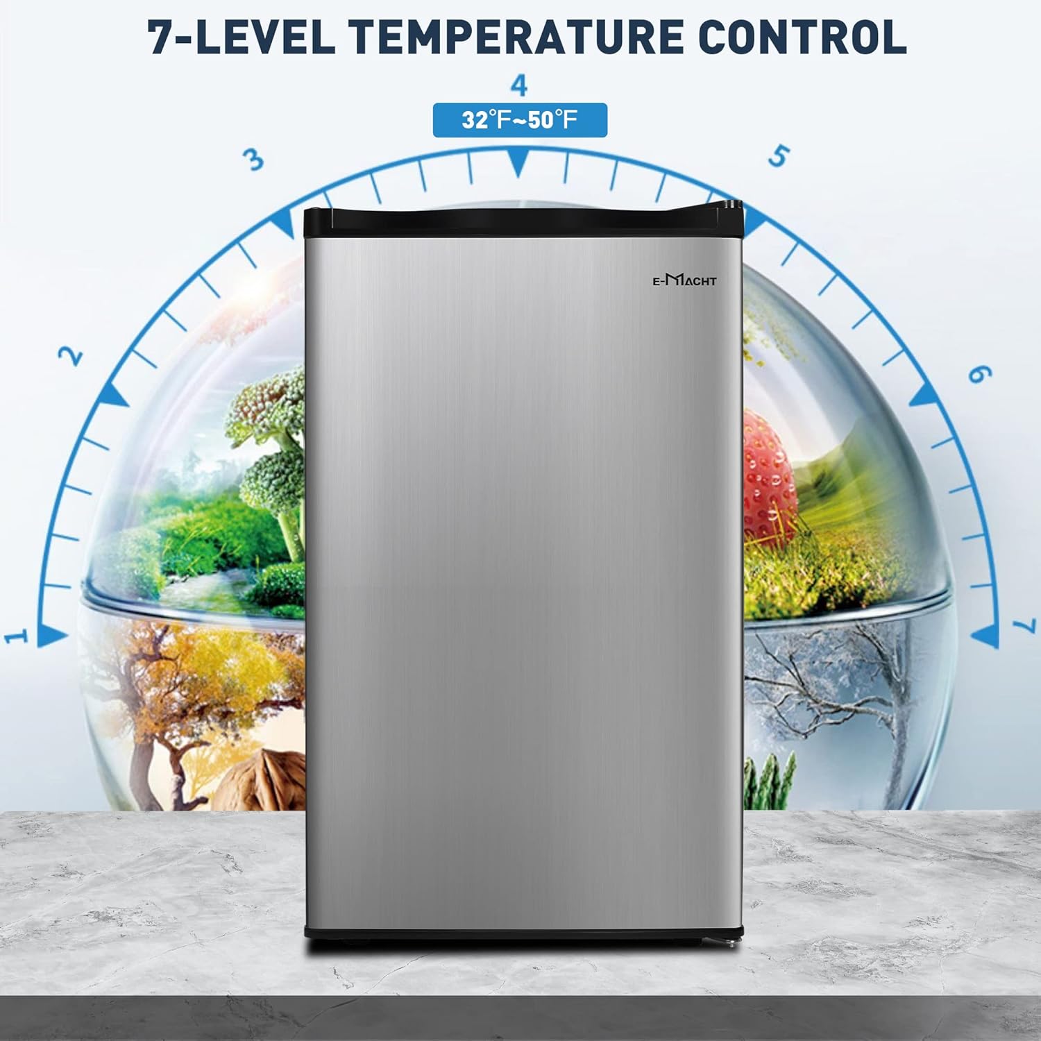 3.2 Cu.Ft. Mini Fridge with Freezer, Single Door Compact Refrigerator,Removable Glass Shelves, Reversible Door, Small Refrigerator for Apartment